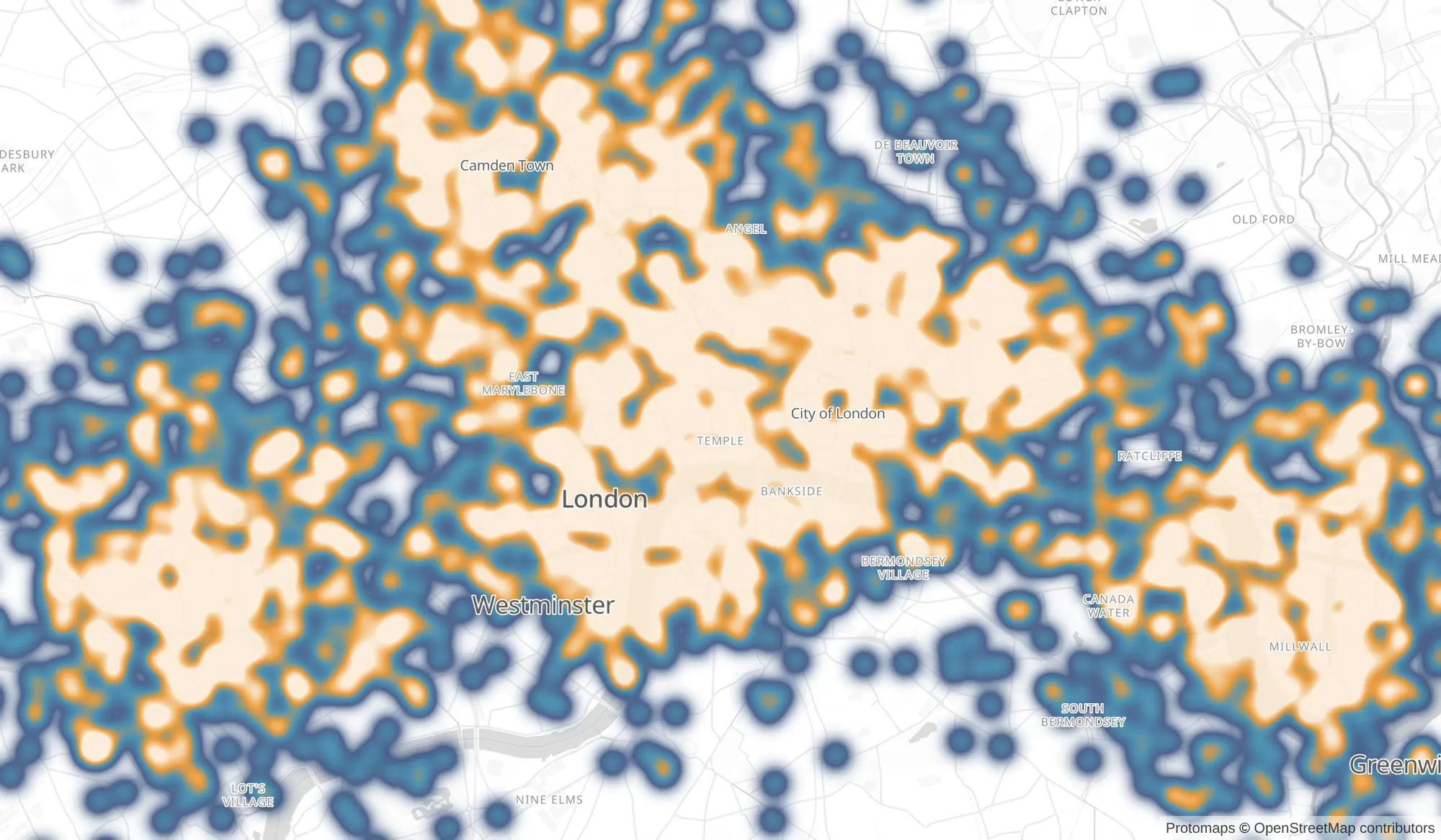 A heatmap of example data over London