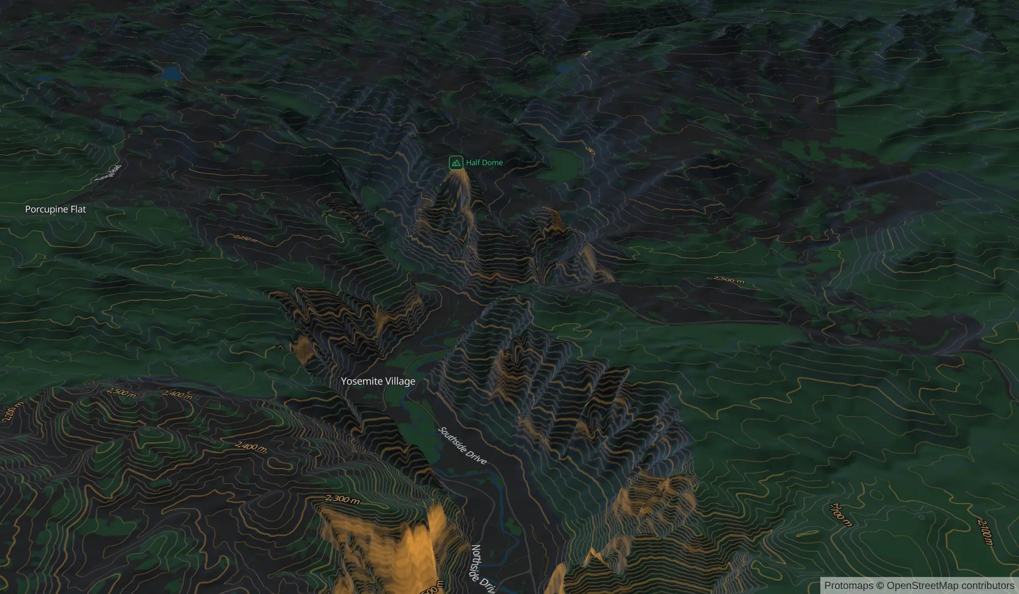 Yosemite Valley at night in 3D
